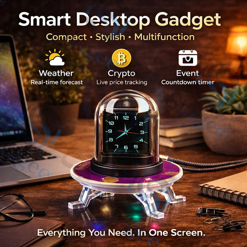 Singee UFO Smart Clock WiFi Weather Time Display Crypto Stock Monitor RGB LED นาฬิกาตั้งโต๊ะมัลติฟัง
