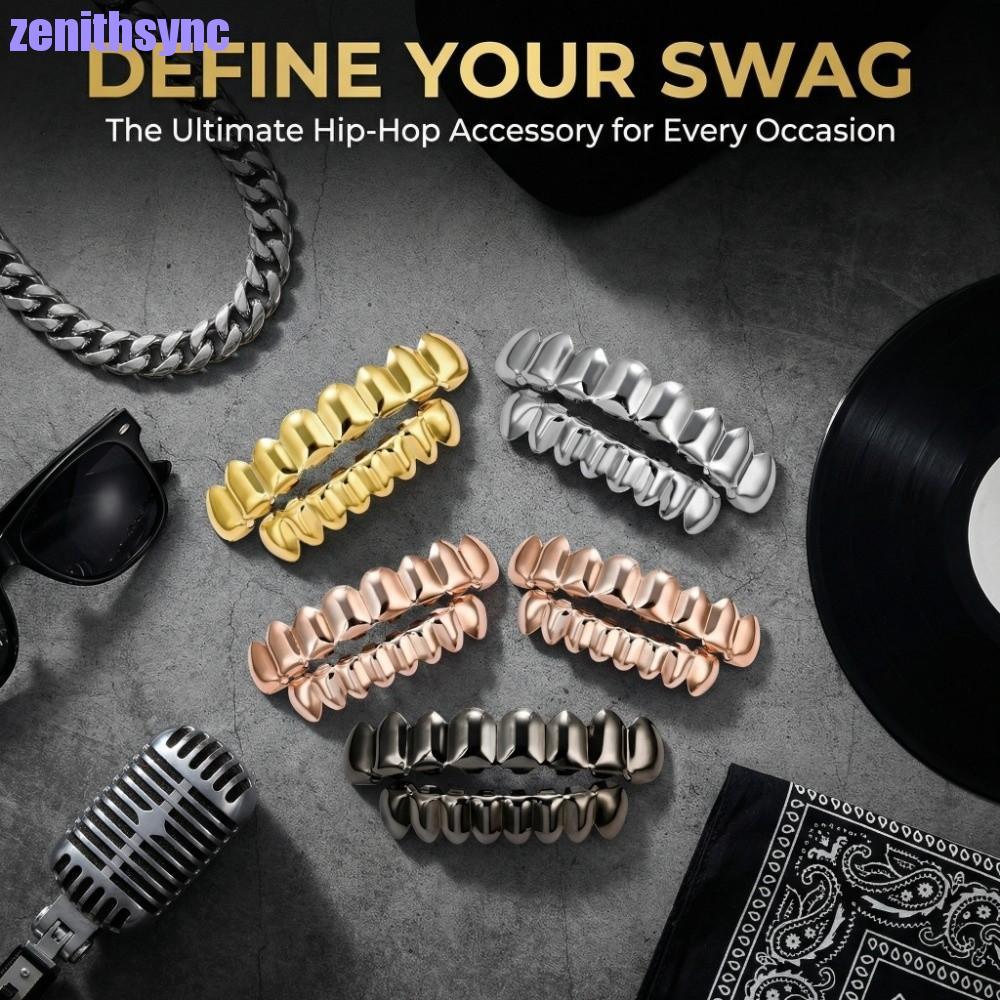 ZENITHSYNC ฟัน Grillz หมวก, Glossy Anti Slip ฟัน Grillz ด้านล่างชุด, แฟชั่นซิลเวอร์โกลด์เงาฟันเครื่อ