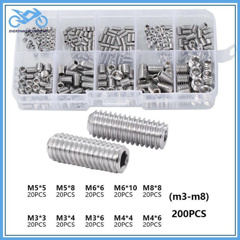 EVER 200 ชิ้น M3/M4/M5/M6/M8 Headless เครื่อง Ricebination ชุด 304 สแตนเลส Hex Soet ชุดแบน End ชุดสก
