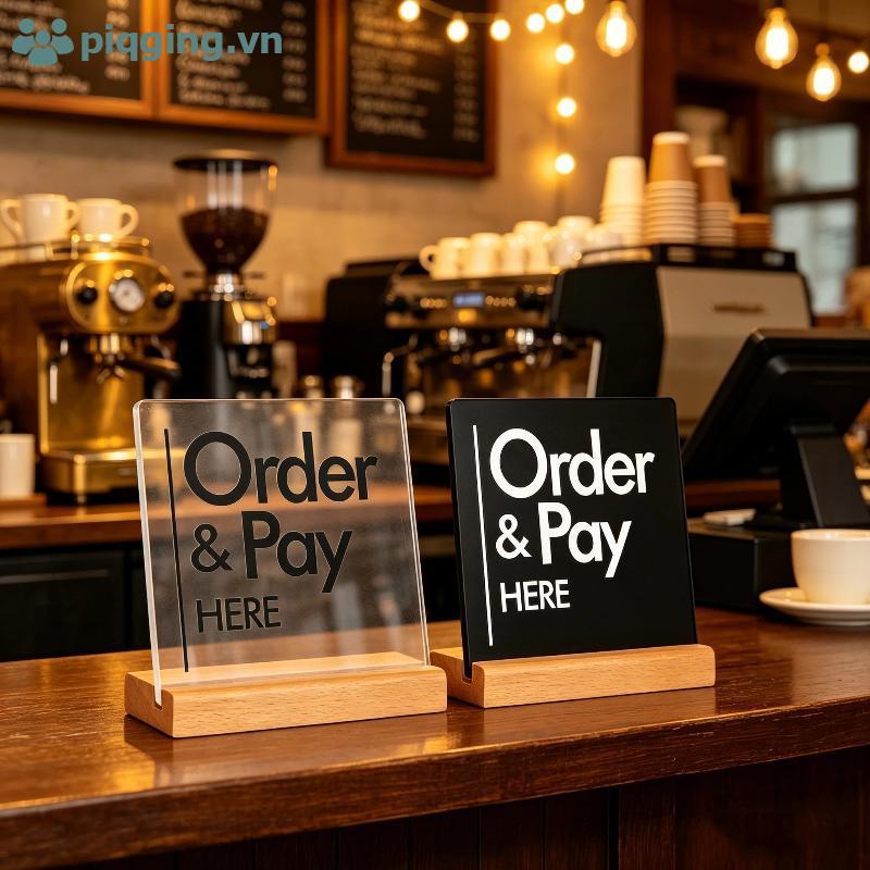 Piqging อะคริลิค Order และ Pay Here Sign Stand Order Here Sign Holder- ไม้ป้ายทนทาน VN