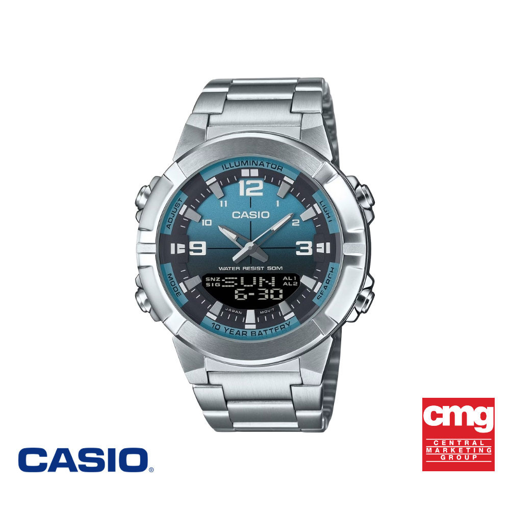 CASIO นาฬิกาข้อมือ CASIO รุ่น AMW-870DA-2A2VDF สเตนเลสสตีล สีฟ้า