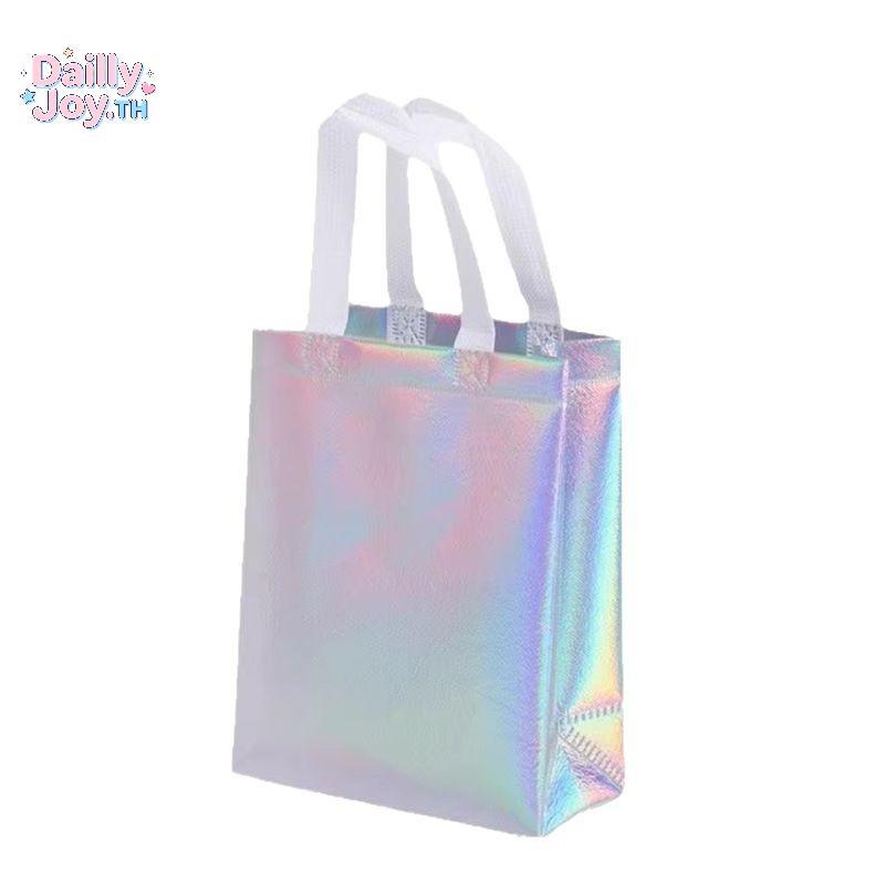 GPHA> Iridescent Holographic Gift Bags With Handles Non-Woven Shopping Bags Portable Rainbow Color P