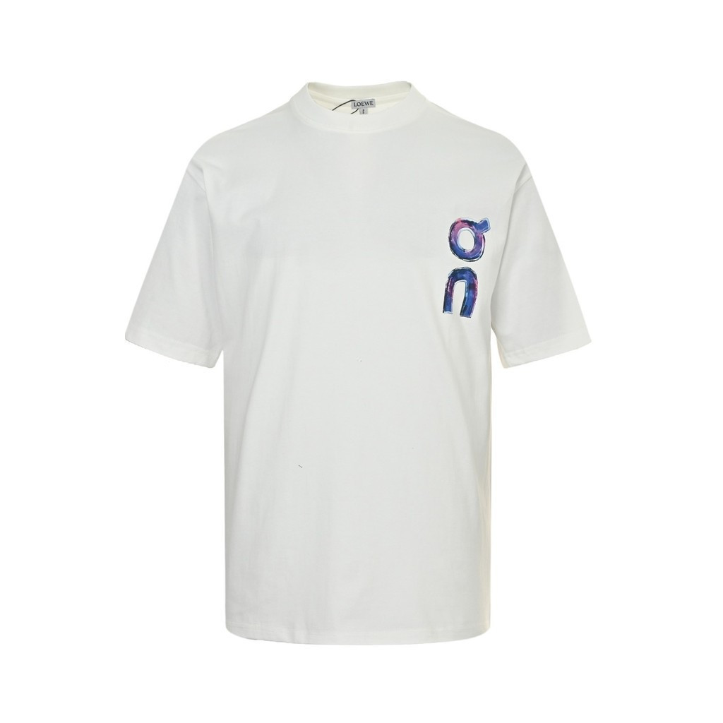Loewe/Loewe/2026 เสื้อยืดแขนสั้นคอกลมสไตล์คู่ผู้ชายสไตล์ใหม่พิมพ์เสื้อยืดทุกวันลําลองขนาดใหญ่ด้านบนห