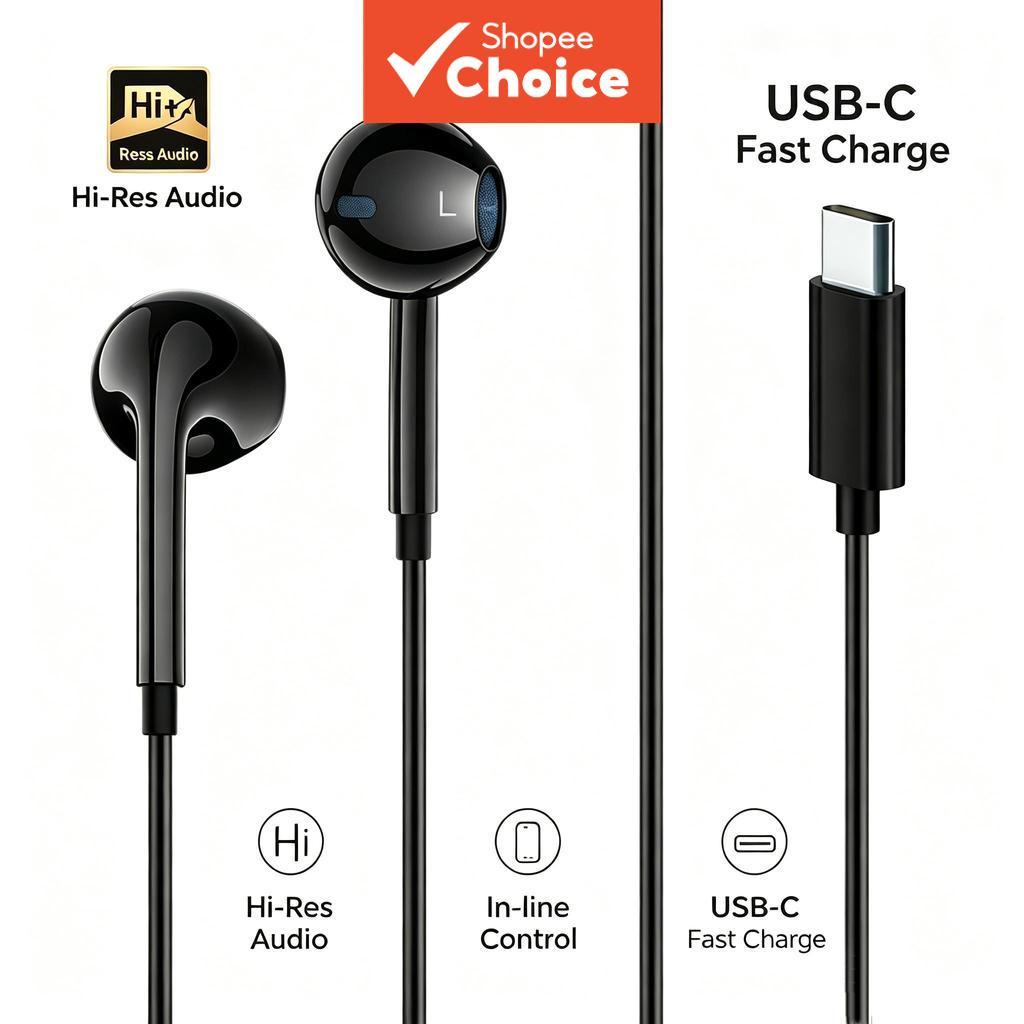 หูฟังดิจิทัล Type-C สําหรับโทรศัพท์แอนดรอยด์ เบสปานกลางทรงพลัง สเตอริโอ HD ควบคุมด้วยปุ่มเดียว คุณภาพการโทรคมชัด