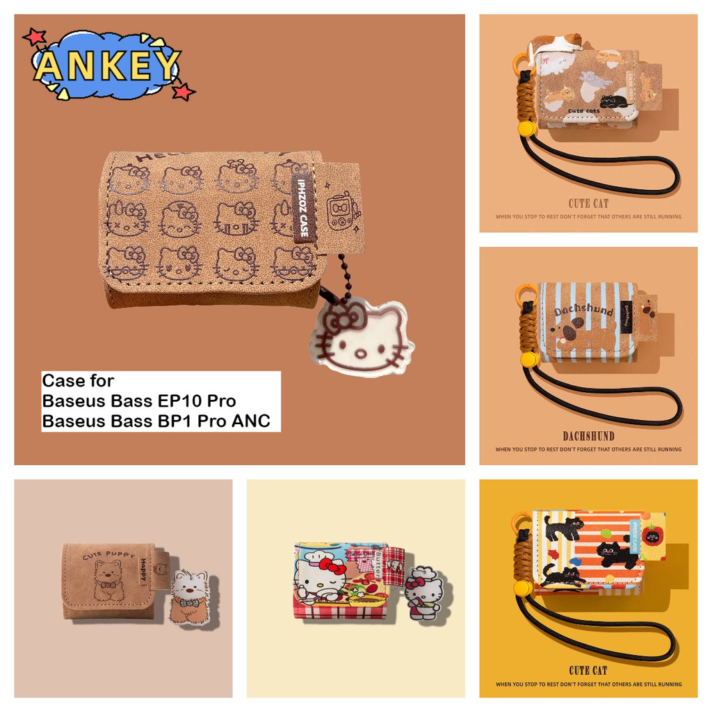 Case for Baseus Bass BP1 Pro ANC Earphone Case Baseus Bass EP10 Pro cute KT Cat PU Leather Buckle Dust-proof Cover Cases With pendant