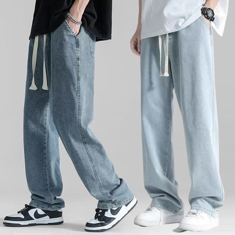 S-5XL กางเกงขายาวผู้ชาย ทรงหลวม ทรงตรง กางเกงผู้ชาย แฟชั่นฤดูร้อน สไตล์เกาหลี กางเกงยีนส์ผู้ชาย