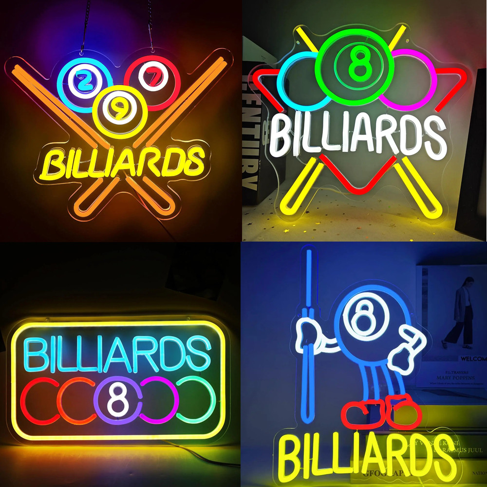 บิลเลียดป้ายนีออน LED แสงนีออนสําหรับบิลเลียดคนรักปัจจุบันยิมบาร์สนุ๊กเกอร์คลับบิลเลียดห้อง Man Cave Wall Decor ของขวัญ