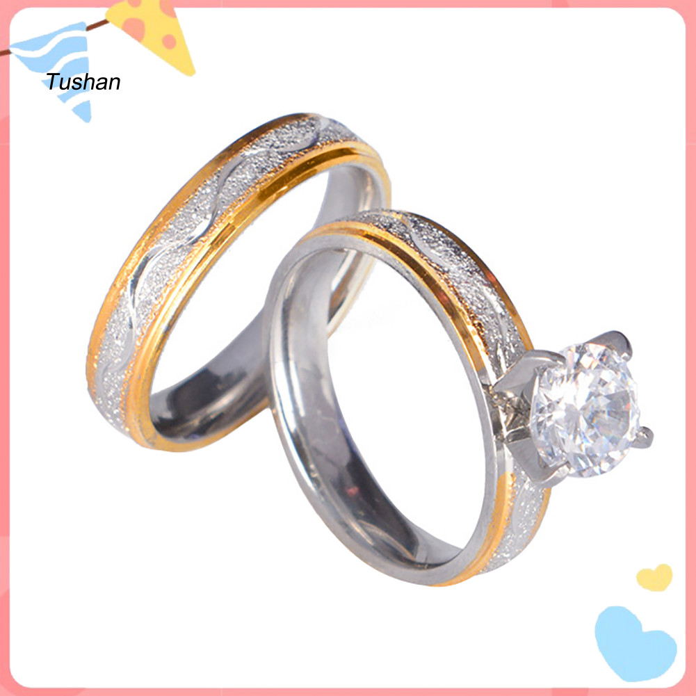 [Ts] 2 ชิ้นผู้ชายผู้หญิงสร้างสรรค์ CZ ฝังแหวนแต่งงานคนรัก\s ชุดแหวนเครื่องประดับเจ้าสาว