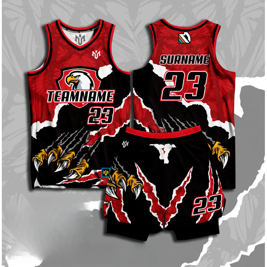 ฟรี นามสกุลชื่อทีมและหมายเลขที่กําหนดเอง RED Basketball Jersey SET Full Sublimation