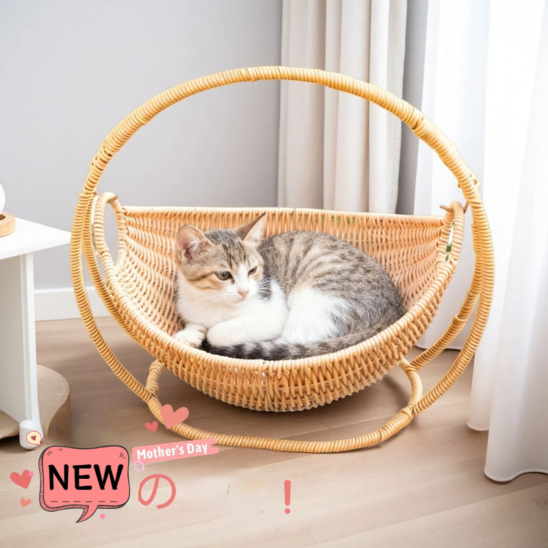 รังแมว เปลแมว รังแมวหวายเลียนแบบ กรงแมวกึ่งปิด ระบายอากาศดี หวายแมวกรง เตียงแมวขนาดเล็ก - รูปที่ 4