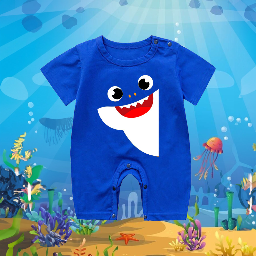 ชุดนอนลายฉลาม Shark Baby Blue แขนสั้น สไตล์น่ารัก ของขวัญสำหรับทารกแรกเกิด