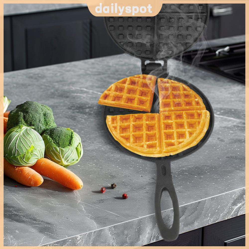 เครื่องทําวาฟเฟิลเหล็กหล่อ Pan Non-Stick Waffle Iron Round Waffle Cake Maker สําหรับเตาตั้งพื้นหรือย