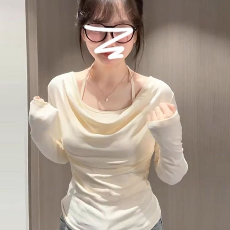 Pure Desire Windy Collar Halter Neck Niche Design Long-Sleeved Bottoming เสื้อผู้หญิง 2025 Season Sl