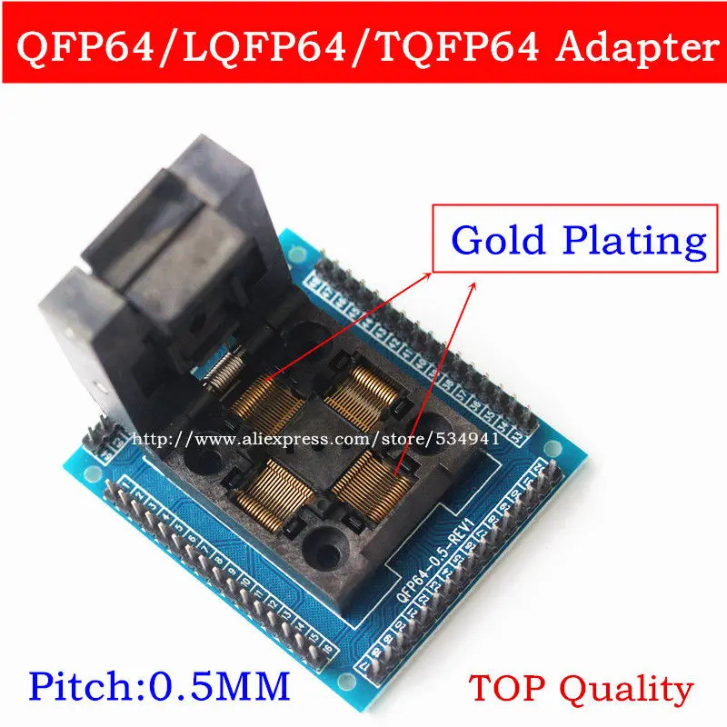 คุณภาพสูง QFP64 TQFP64 LQFP64 อะแดปเตอร์ IC ทดสอบซ็อกเก็ต Pitch 0.5m ชิปโปรแกรมเมอร์ STM32 cs42516-c