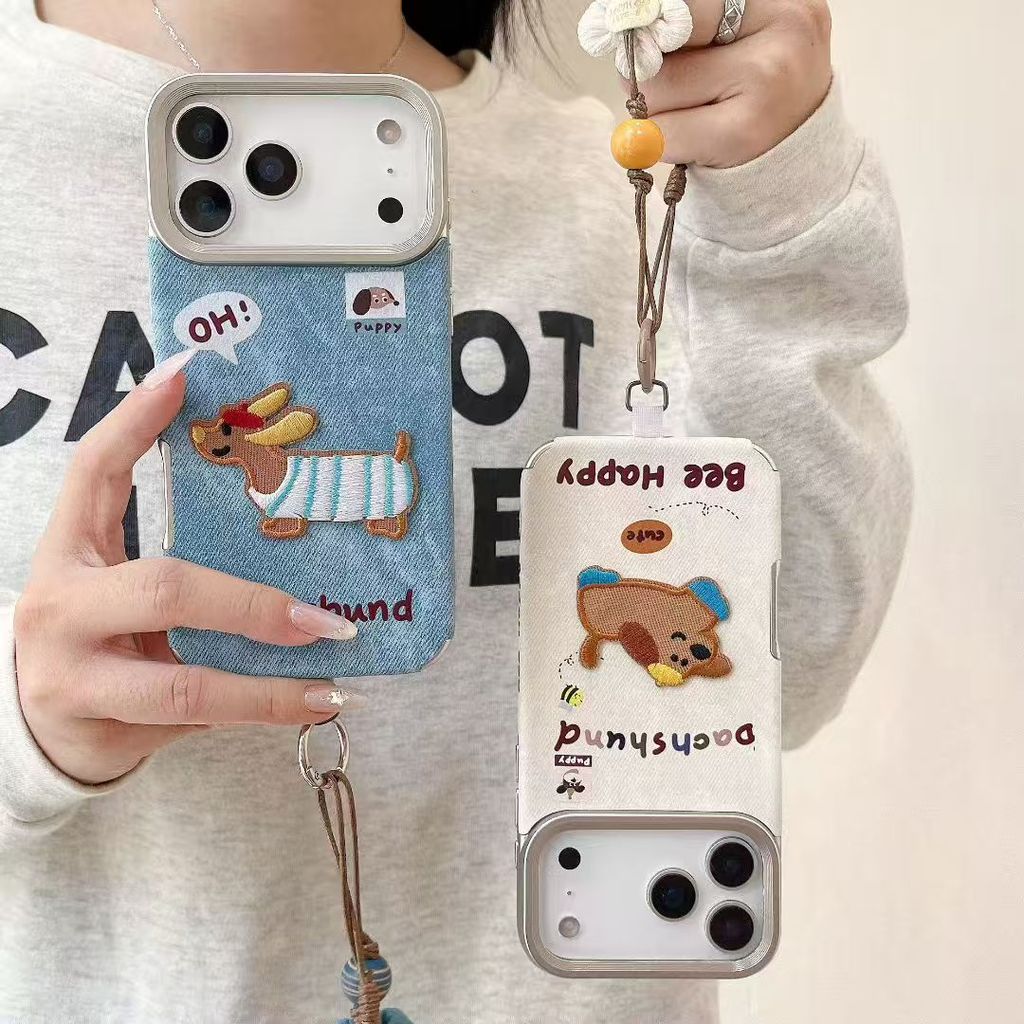 เคสกันกระแทก ลายคาวบอยปักสุนัข พร้อมสายคล้องมือ สำหรับ iPhone 17​promax 16 15Plus 14 13 12