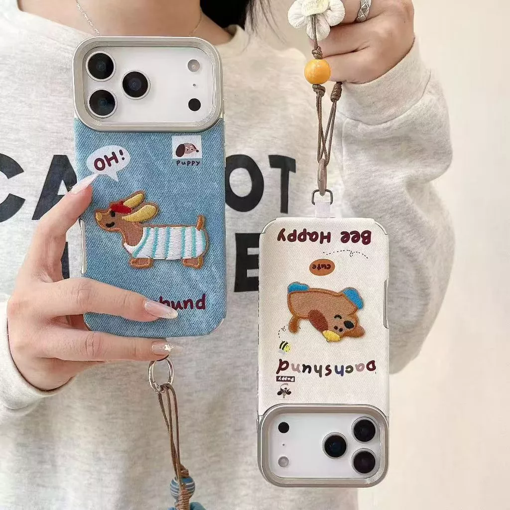 เคสกันกระแทก ลายคาวบอยปักสุนัข พร้อมสายคล้องมือ สำหรับ iPhone 17​promax 16 15Plus 14 13 12