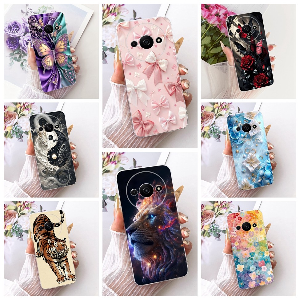 ฝาครอบใสสําหรับ Redmi A3 กรณีแมวน่ารักแฟชั่นผีเสื้อ 2D ทาสีปลอก 23129RN51X 23129RN51H