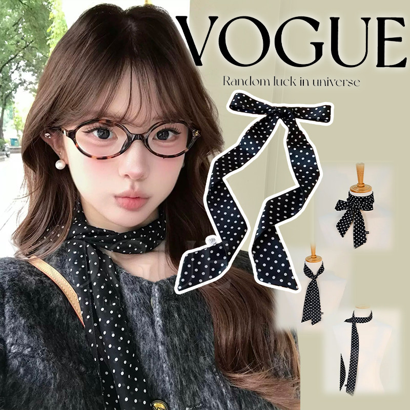 Vogue🌟พร้อมส่ง🌟 ริบบิ้นผูกผม นำมาใช้ได้หลายแบบ สีดำลายจุด (VO-56)