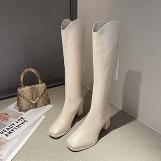 สินค้ามาใหม่ รองเท้าบูทอัศวินแขนสูงผู้หญิง วัสดุ PU ซิปหลังร…