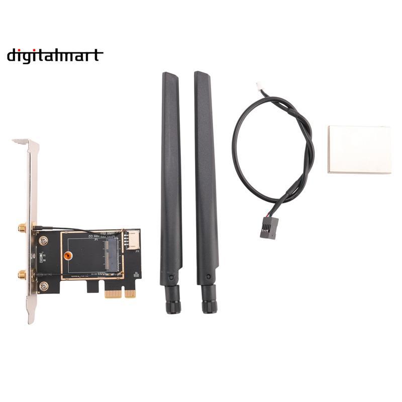 NGFF M2 การ์ดไร้สายเป็น PCI-E Pcie เดสก์ท็อปอะแดปเตอร์แปลง 2 เสาอากาศ AC สําหรับ AX200 9260AC 8265NG