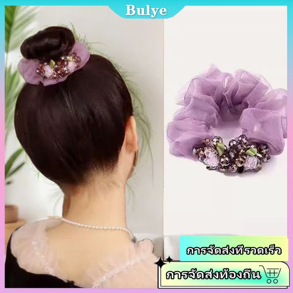 (จัดส่งในพื้นที่) ยางรัดผมคริสตัล Bulye Sparkly Scrunchies ผู้หญิงฤดูร้อนยางรัดผมยืดหรูหรา
