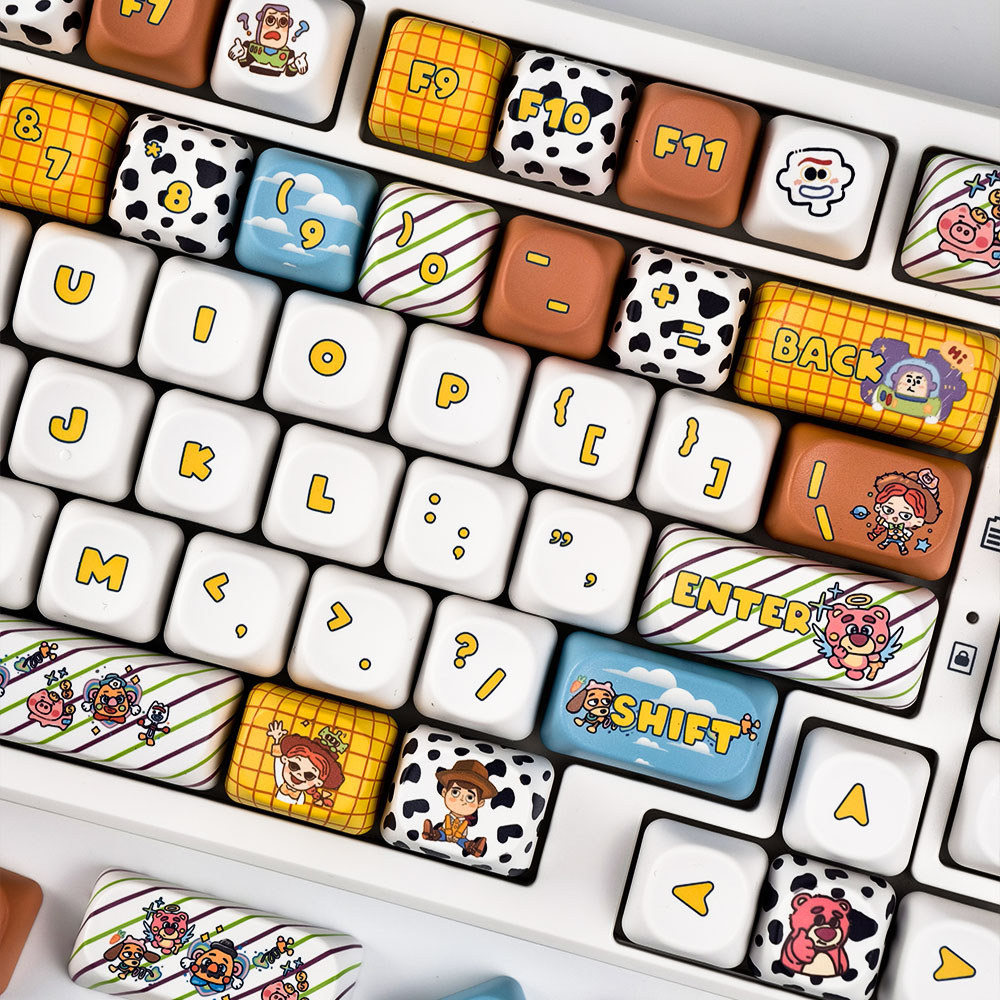 Toy Story Keycaps MOA/เชอร์รี่โปรไฟล์ 130 คีย์ PBT การ์ตูนน่ารัก Dye Sublimation AULA F75 F99 RK100 Mechanical รอบ Disney Alien Woody Buzz Lightyear