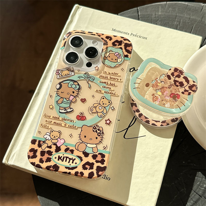 พิมพ์เสือดาว Hello Kitty Bear เหมาะสําหรับ Samsung S25 FE s26ultra เคสโทรศัพท์ s25 + แม่เหล็ก s22 + s23fe Retro s21 + Sweet Cool สาวน่ารัก a16a56 กันกระแทก a55