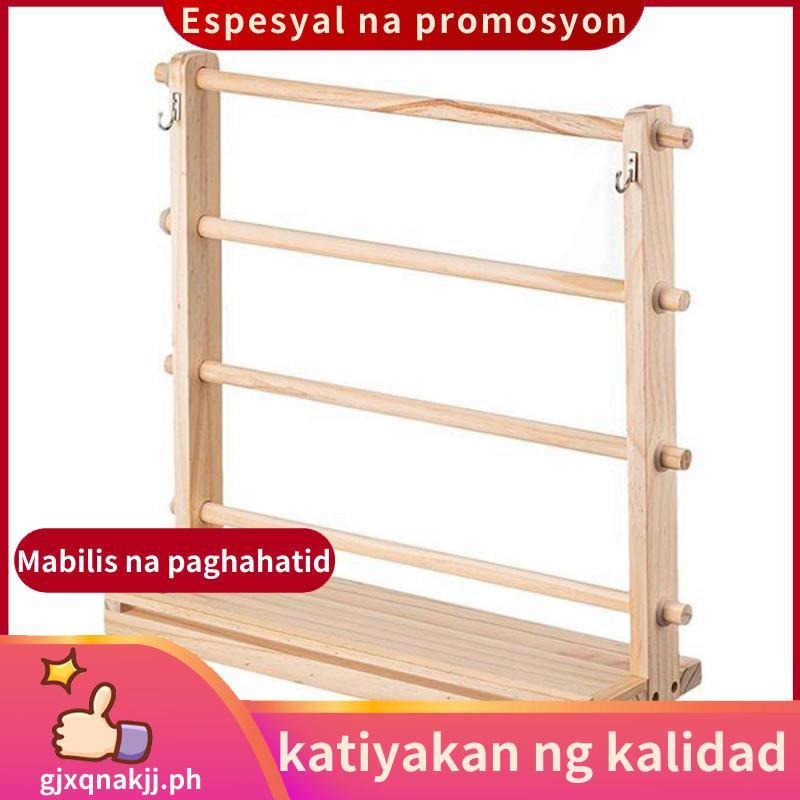 4 ชั้นไม้ริบบิ้น Rack Ribbon Spool Holder Storage Display Shelf Craft Ribbon Stand สําหรับ Craft Roo