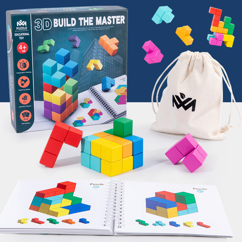 Montessori 3D Puzzle Blocks – STEM Logic Building Cube Game สําหรับการคิดเชิงพื้นที่และโฟกัส