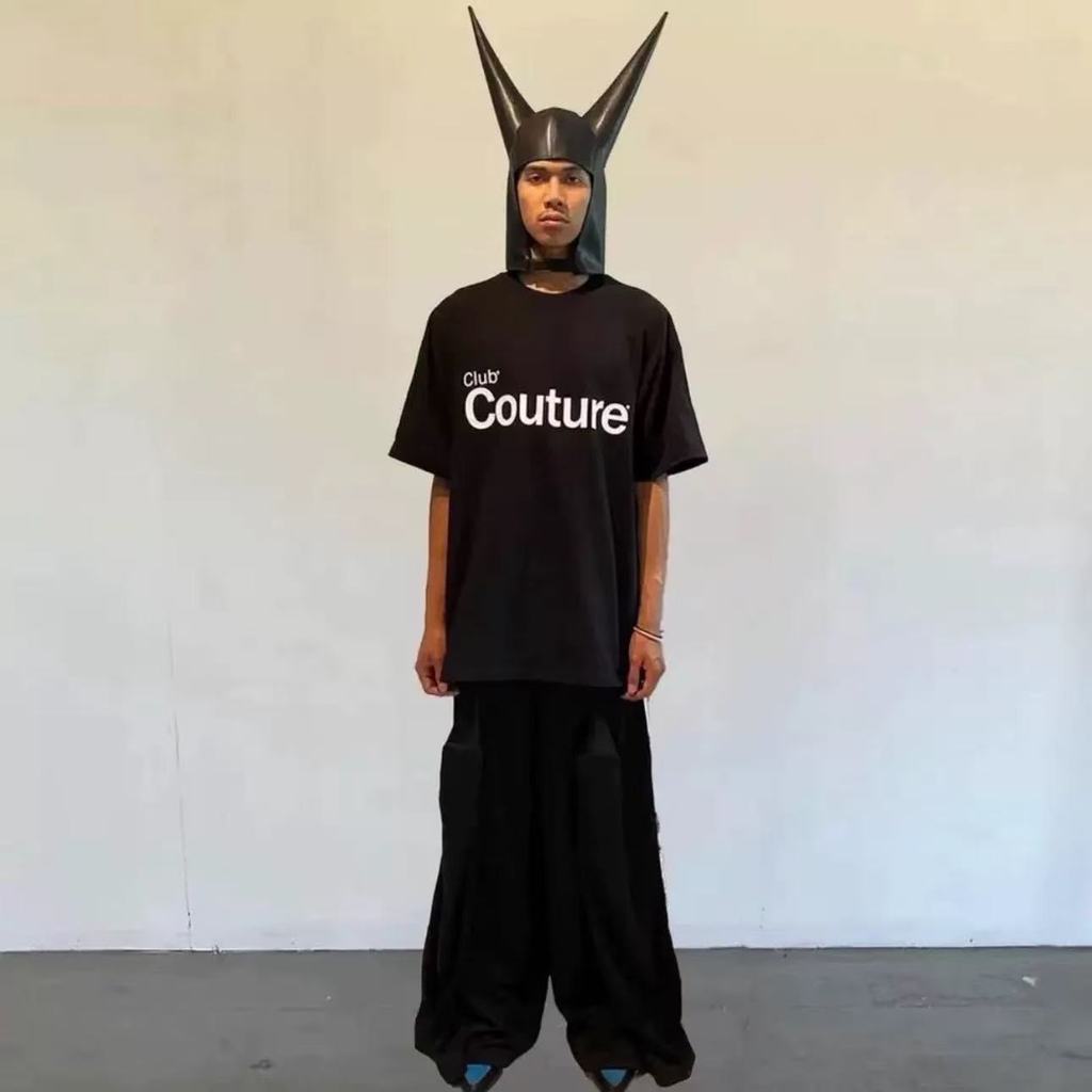 0pium YVL Style onymous Club สีดําสะท้อนแสงแขนสั้นหลวมได้รับการสนับสนุนสไตล์เดียวกัน