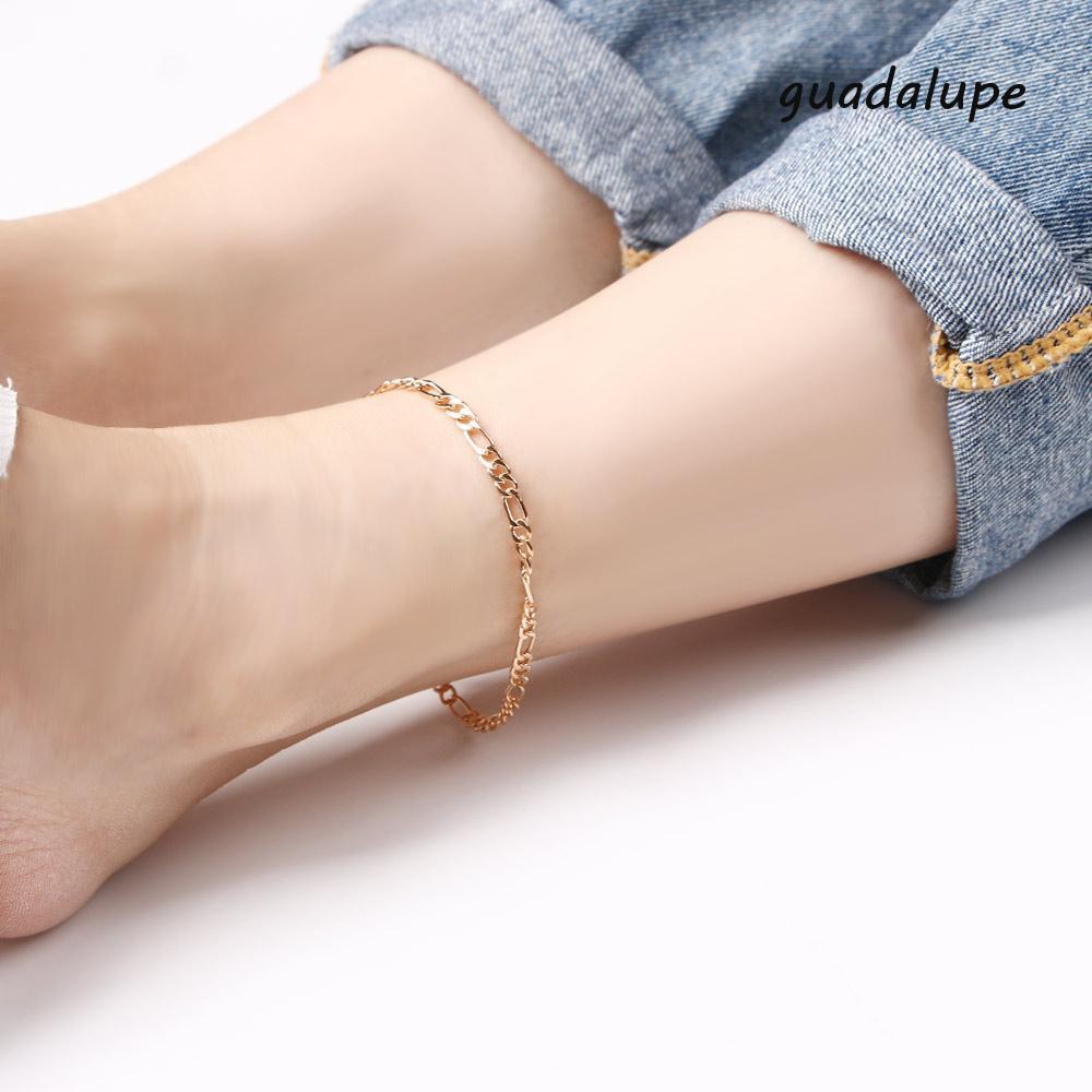 GUADALUPE1 Anklet Simple Men Unisex Foot Gold & Silver Alloy Chain Link Jewelry