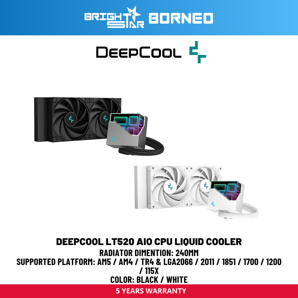 DEEPCOOL Lt520 AIO CPU Liquid Cooler - สีดํา/ขาว