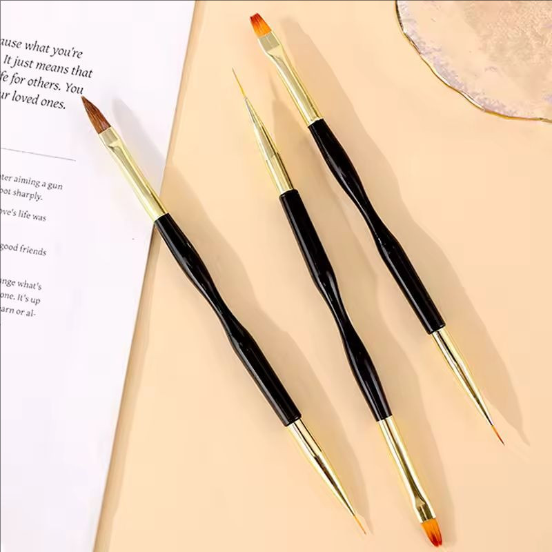 3x French Stripe Nail Art Liner Brush Set Dual End Painting Brushes UV Gel Tips Ultra-thin Line Draw