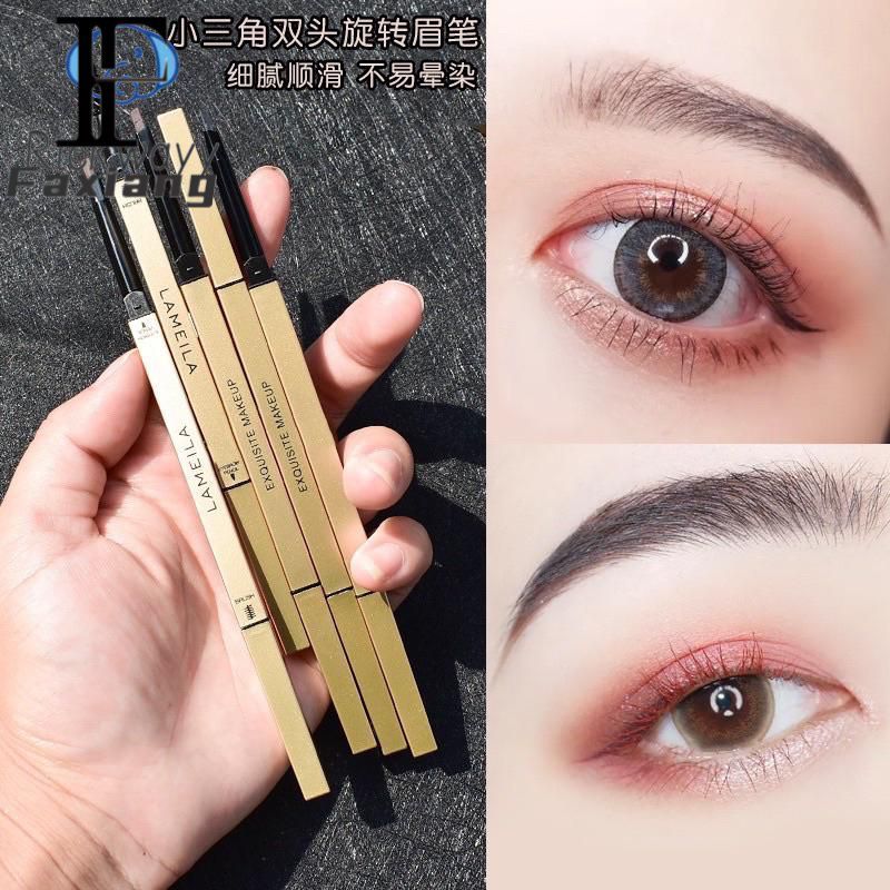 JIANGZHIB Lameila ดินสอเขียนคิ้วหมุนอัตโนมัติสองหัวสําหรับผู้หญิง หัวละเอียดมาก ติดทนนาน ไม่ซีดจาง