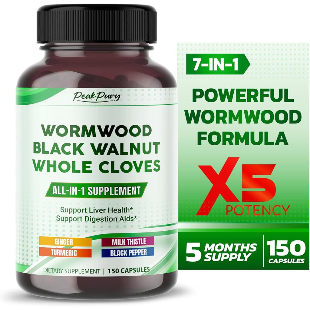 All-in-1 Wormwood Black Walnut Whole Cloves Ginger - Supports Liver Health & Aids Digestion - Made i