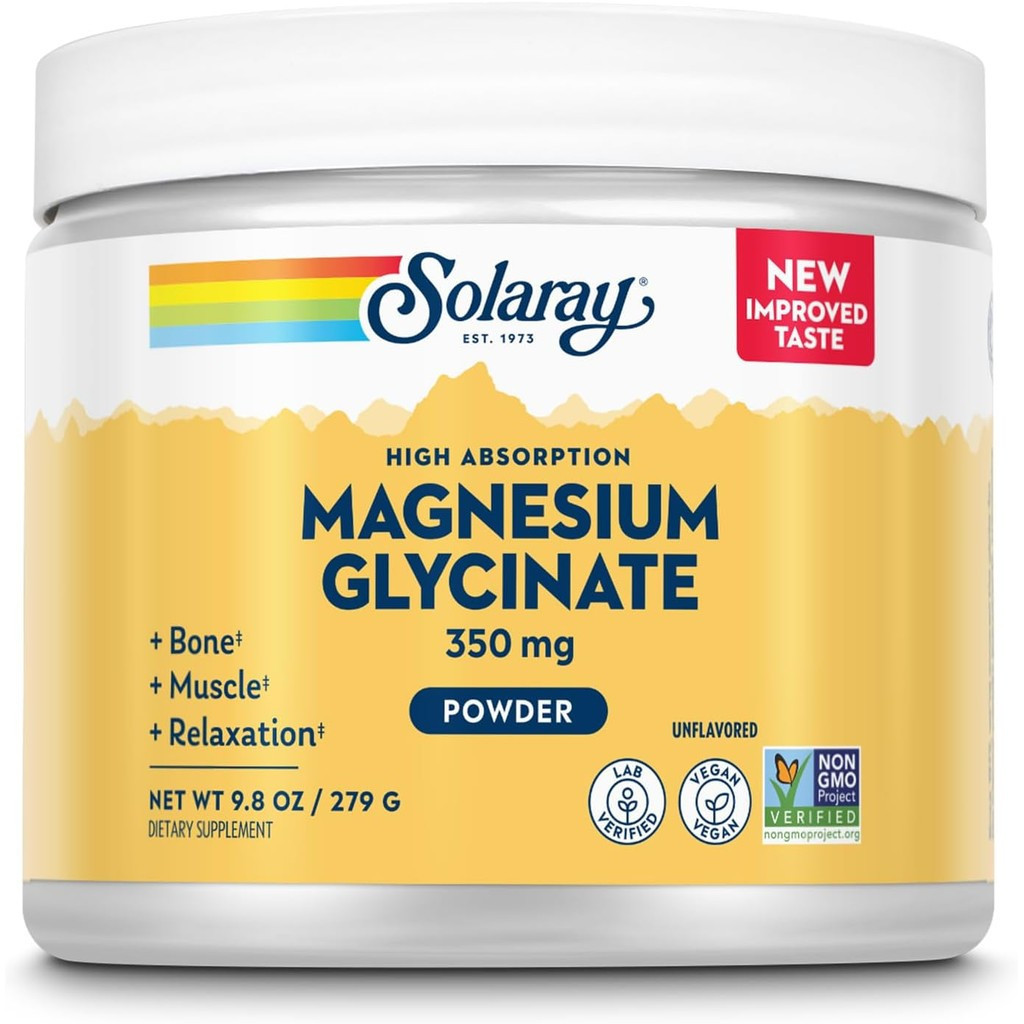 SOLARAY Magnesium Glycinate Powder 350 mg - Unflavored Magnesium Powder - Magnesium Supplement for B