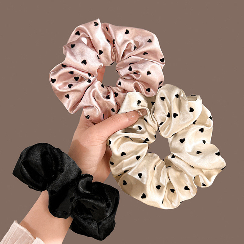 แหวนติดผมลายจุดรูปหัวใจผ้าซาตินเครื่องประดับผม Scrunchie อ่อนโยนและหลากหลาย ราคา ถูกที่สุด ดีลบีเคเค แกลเลอรีภาพที่ 8