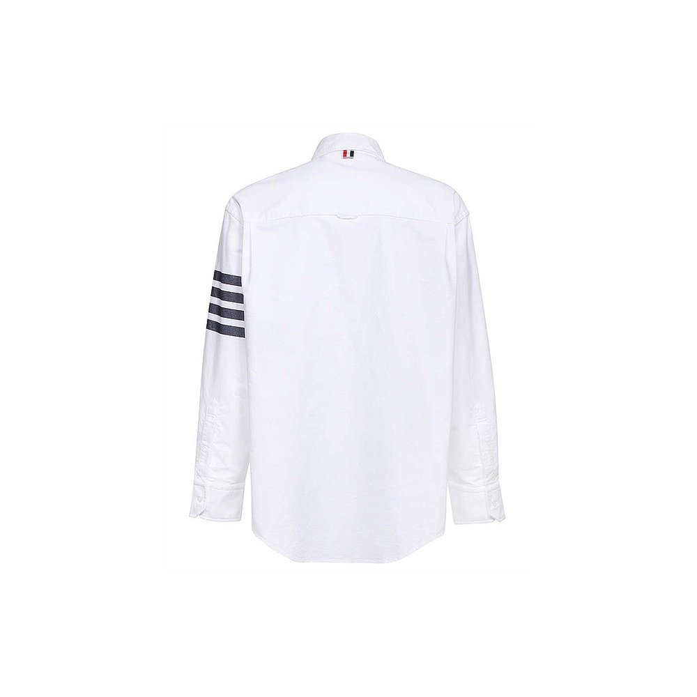 เสื้อเชิ้ต Tom Browne สีขาวแบบปกตั้ง กระดุมเรียบง่าย เหมาะสำหรับใส่ลำลอง