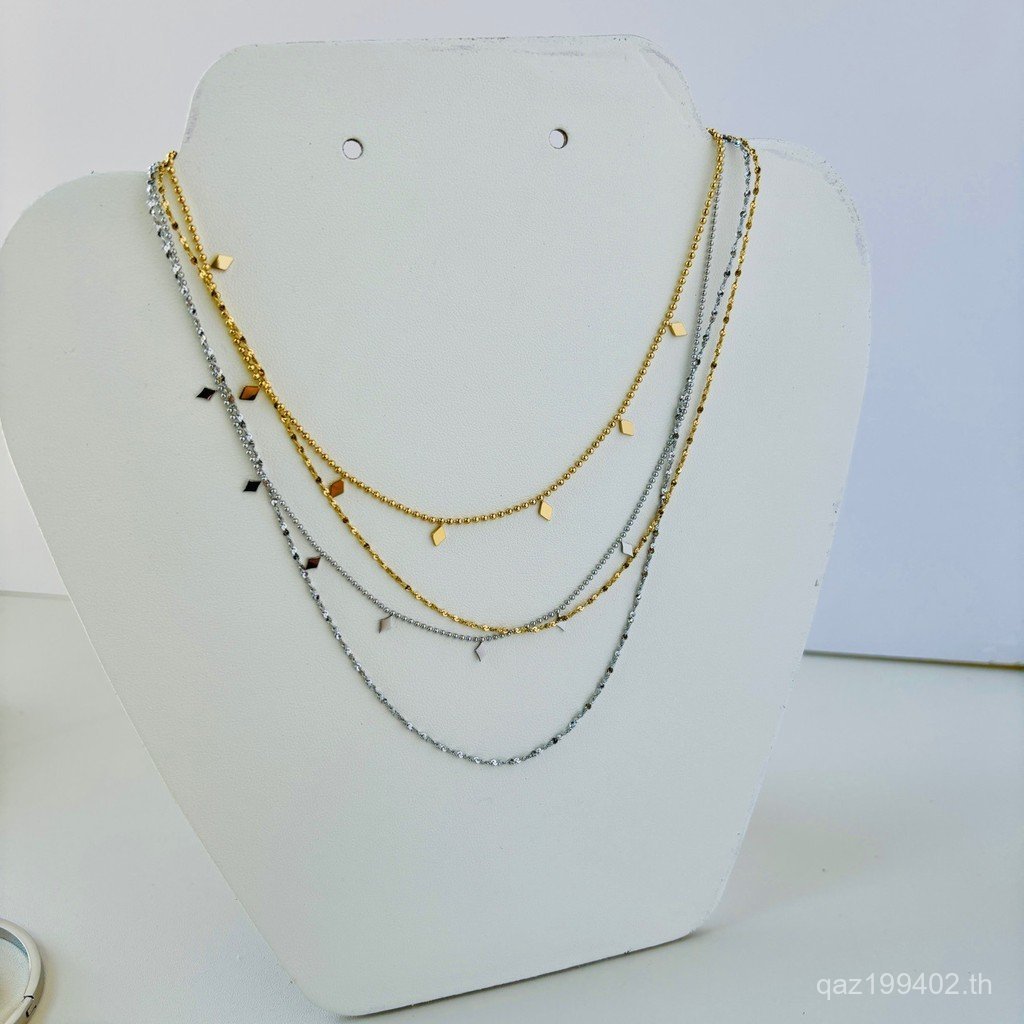 สร้อยคอหลายชั้นเคลือบทอง ทำจากสแตนเลส สไตล์คลาสสิกสำหรับผู้หญิงBCM8