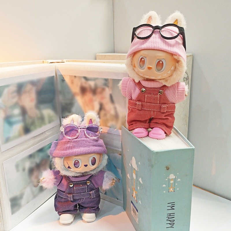 Candy สี Overalls ถัก Flap หมวกเสื้อยืดชุดสําหรับ 17 ซม.Ropa Labubu 3.0 ตุ๊กตาเสื้อผ้าสําหรับ Ropa Labubu ตุ๊กตาเสื้อผ้าอุปกรณ์เสริม