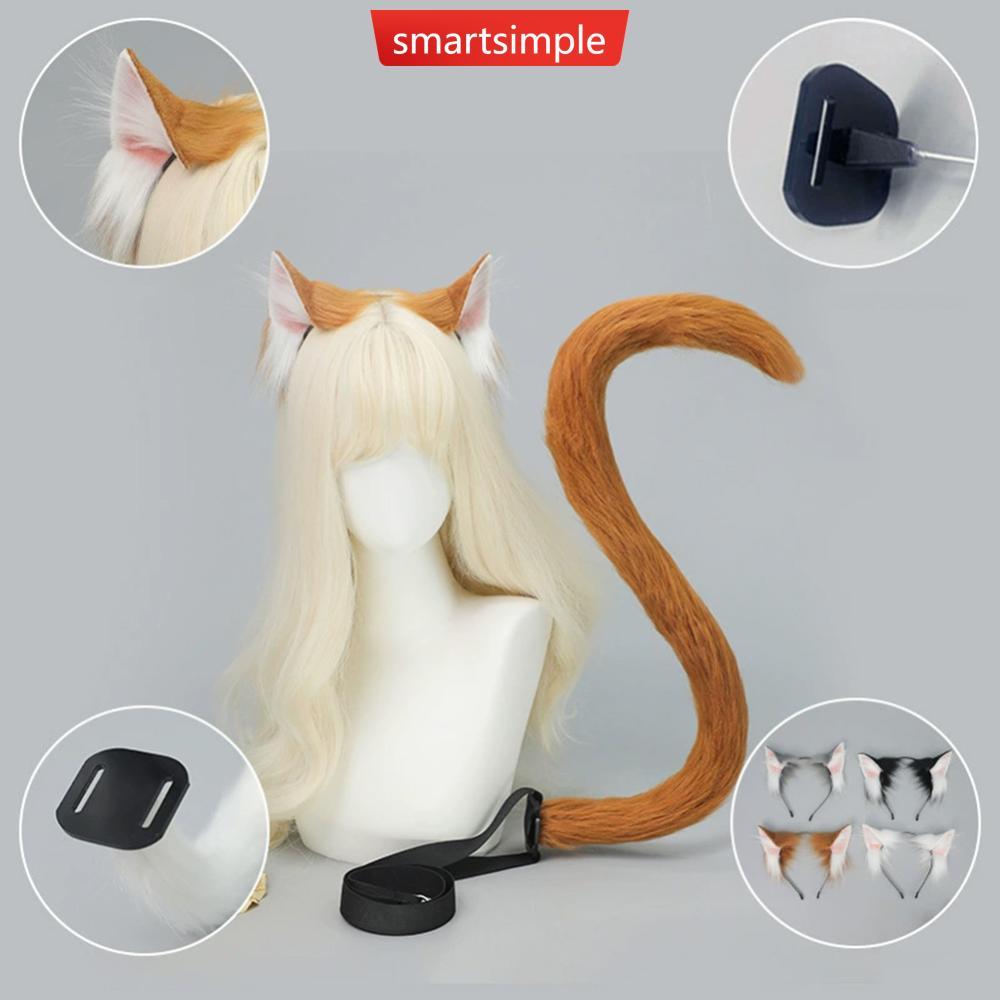 SMARTSIMPLE Handcrafted Furry จําลองหูแมวแถบคาดศีรษะและหางชุดอุปกรณ์เสริม Lolita คอสเพลย์ Props สําห