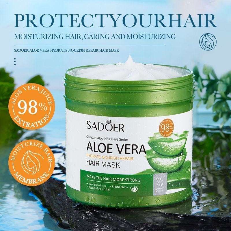 SADOER Aloe Vera Essence Hair Mask ความจุขนาดใหญ่ 500g Moisturizing Repair Softening Conditioner hmu