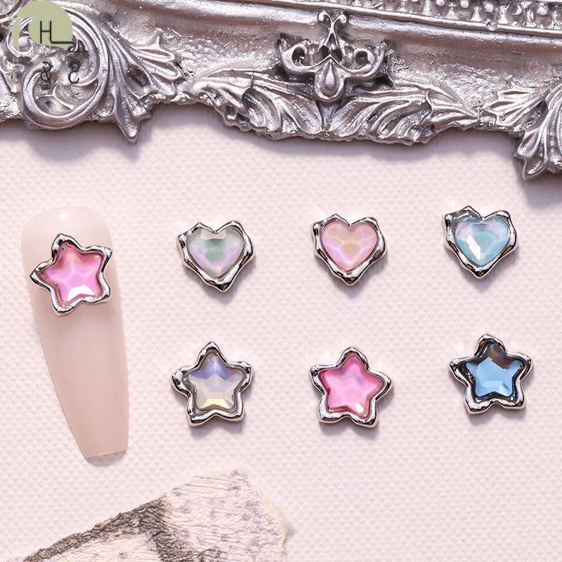 [H&S] 5PCS Luxury Alloy Love Heart Star Nail Art Rhinestone Charms อะไหล่เครื่องประดับตกแต่งเล็บอุปก