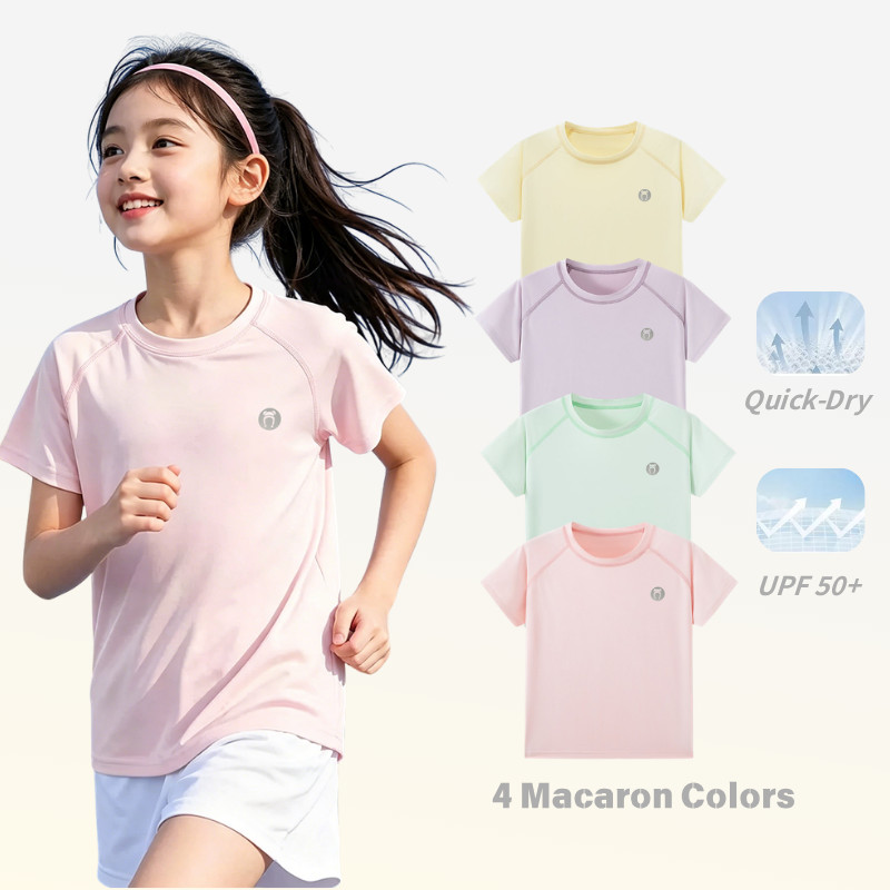 Girls Ice Cool เสื้อยืดแห้งเร็ว UPF50 + Raglan Sleeve Sporty Tennis Active Summer Top