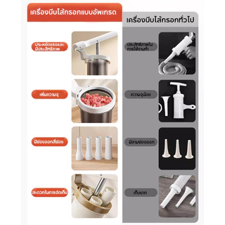 เครื่องยัดไส้กรอก แบบกด ประหยัดแรงมากขึ้น หัวเปลี่ยน 4 ขนาด อุปกรณ์ทำใส้อั่ว กระบอกอัดไส้กรอก