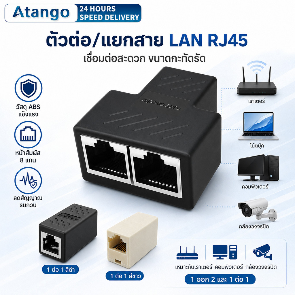ตัวต่อสายแลน RJ45 Female to Female เพิ่มความยาวสาย LAN Network Coupler รองรับ Cat5e Cat6 Cat7 เชื่อมต่อง่าย