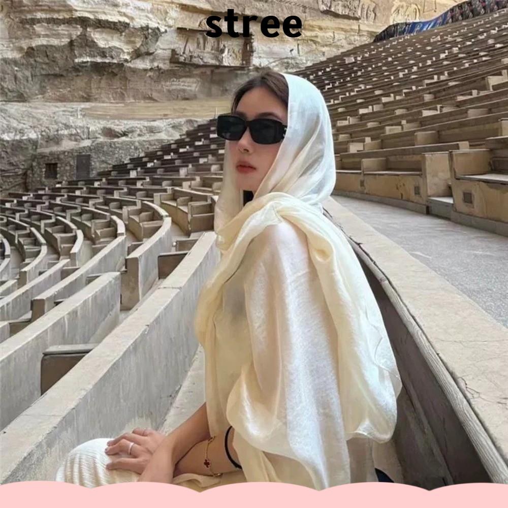 STREE ผ้าคลุมไหล่ชายหาดหญิง, ป้องกันแสงแดด Foulard ผู้หญิงผ้าพันคอธรรมดา, สง่างามสีบริสุทธิ์ Breathable Bandanas Plus ขนาด Hijab