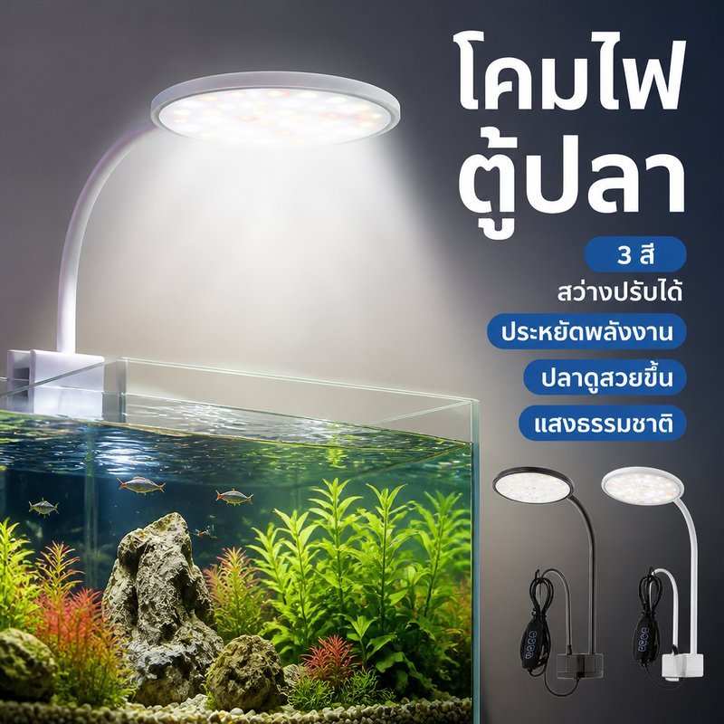 ไฟคลิปตู้ปลา ไฟตู้ปลา Led 3 สี ปรับความสว่าง ประหยัดไฟ แสงธรรมชาติ สำหรับตู้ปลาสวยงาม