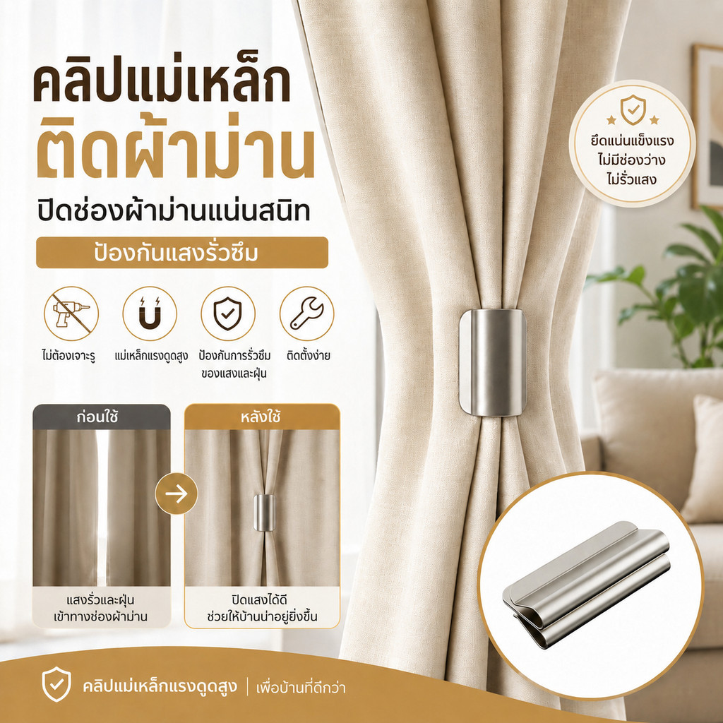 คลิปหนีบม่านแม่เหล็กหัวเข็มขัดผูกหลังไม่มีตัวยึดม่านเจาะ | ต่อต้านแสง ช่องว่าง ผ้าม่านแม่เหล็กยึดสําหรับบ้านห้องนอนห้องนั่งเล่น