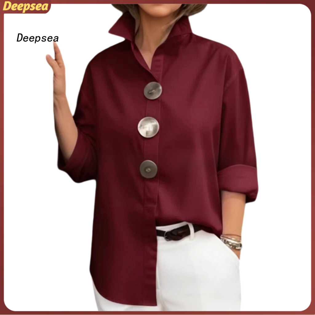 DPA ผู้หญิงs ฤดูร้อนหลวม Fit เสื้อแขนยาวคอปกและปุ่มโลหะ – เสื้อทํางานและปาร์ตี้สีบริสุทธิ์สไตล์ด้านบ